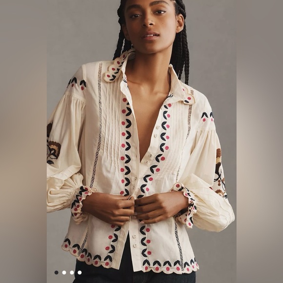 FARM Rio Tops - New Farm Rio Palms Paradise Sand Embroidery Blouse